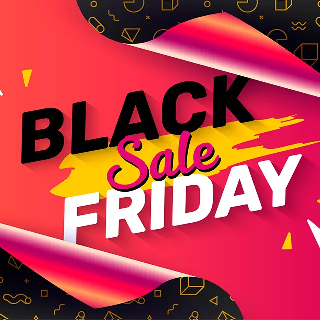 An eye-catching advertisement for Black Friday sales featuring vibrant colors and bold typography. Great for promotions and discounts.