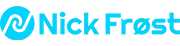 Nick Frøst Innovation logo with a stylized swirl icon in blue