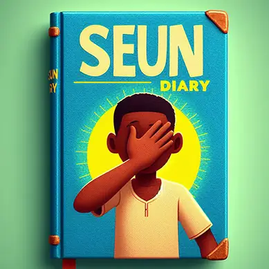 Book cover design for 'Seun Diary' showcasing an illustrated boy with a vibrant blue background, perfect for Ebook Design.